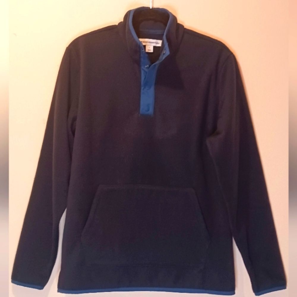 Men's Pullover Sweater long sleeve fleece 3-Snap Neck Closure. Blue Small NWT